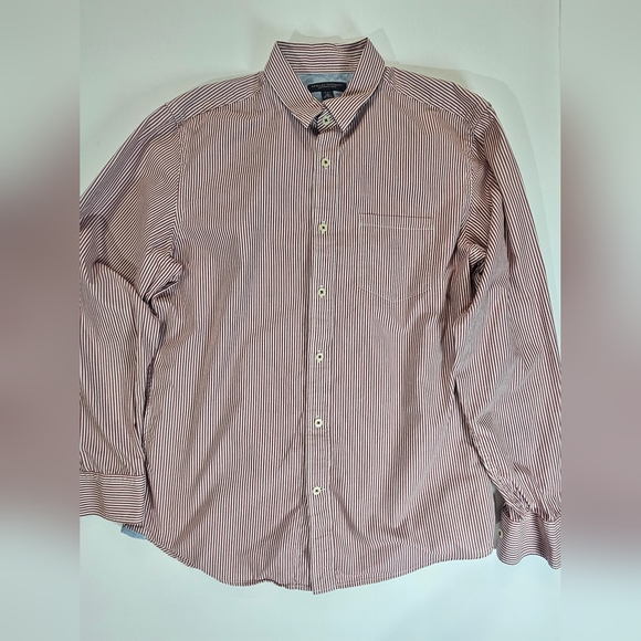 Banana‎ Republic Mens Dress Shirt M 15/15.5 Red White Stripe Soft Wash Preppy - Picture 1 of 7